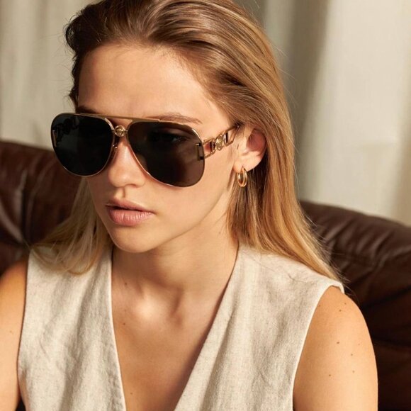 Versace VE2255 100287 Aviator Sunglasses – Gold/Dark Grey - Picture 4 of 11